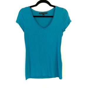 V neck short sleeve tee shirt blue